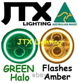 7 LED Headlights GREEN Halo suits Toyota Landcruiser 40 45 60 75 78 79 series