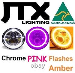 JTX CHROME PINK Halo 7 Headlights suits Toyota Landcruiser 40 43 45 47 55 60