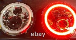 RED White Chr Halo 7 Headlights suits Toyota Landcruiser 40 43 45 47 60 series